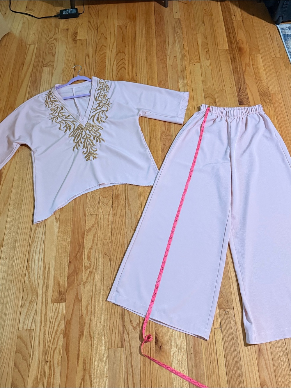 Light Pink Embroidered Two-Piece Jumpsuit Set